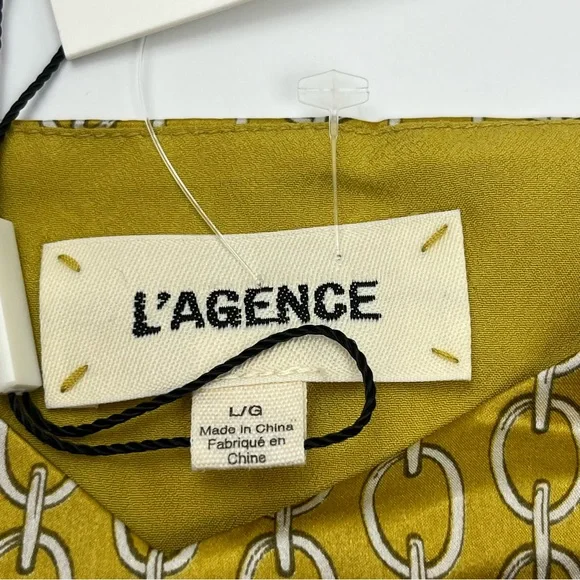 L'AGENCE Jane‎ Chain Print 100% Silk Camisole Goldchamp Womens Tank Large NEW
